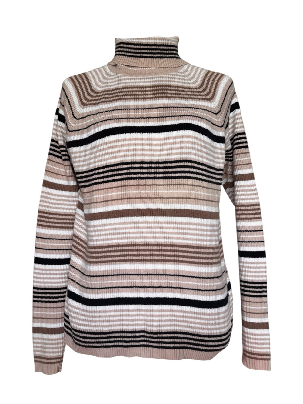 St. John's Bay Striped Turtleneck Sweater in Beige, White & Black